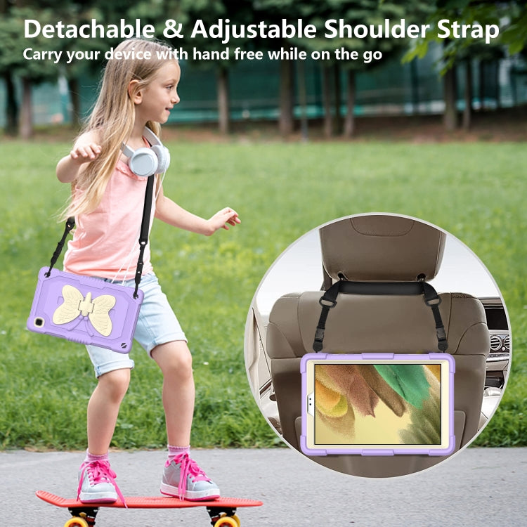 Beige PC + Silicone Anti-drop Protective Case with Butterfly Shape Holder & Pen Slot For Samsung Galaxy Tab A7 Lite 8.7 SM-T220 / SM-T225(Beige + Light Purple) - Tab A7 Lite T220 / T225 by buy2fix | Online Shopping UK | buy2fix