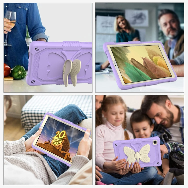 Beige PC + Silicone Anti-drop Protective Case with Butterfly Shape Holder & Pen Slot For Samsung Galaxy Tab A7 Lite 8.7 SM-T220 / SM-T225(Beige + Light Purple) - Tab A7 Lite T220 / T225 by buy2fix | Online Shopping UK | buy2fix