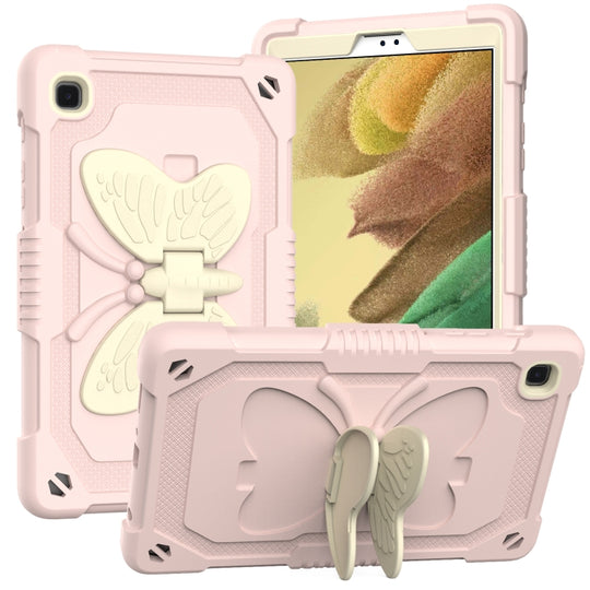 Beige PC + Silicone Anti-drop Protective Case with Butterfly Shape Holder & Pen Slot For Samsung Galaxy Tab A7 Lite 8.7 SM-T220 / SM-T225(Beige + Rose Pink)
