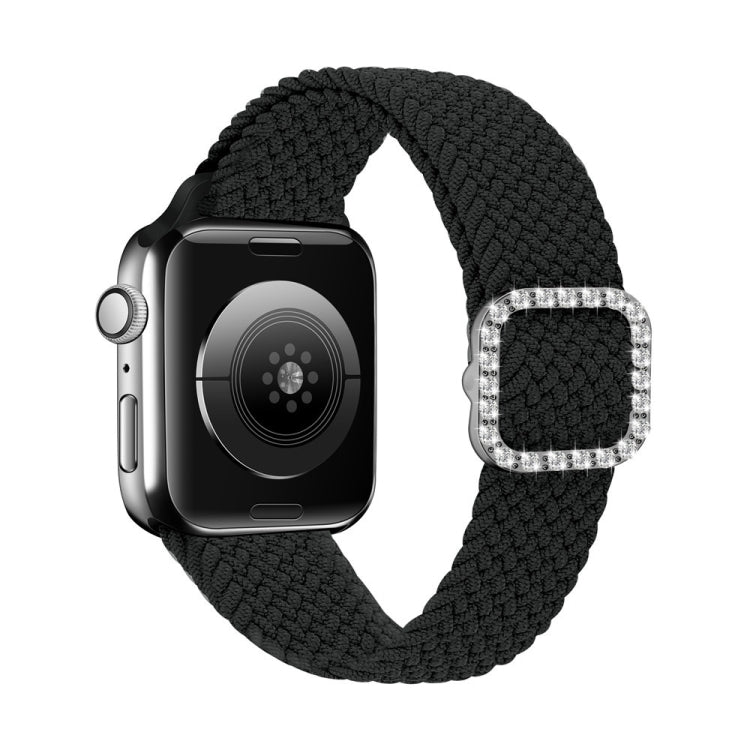 Adjustable Nylon Braided Elasticity Diamond Buckle Watch Band For Apple Watch Series 7 & 6 & SE & 5 & 4 40mm/3 & 2 & 1 38mm(Black) by buy2fix