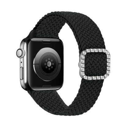 Adjustable Nylon Braided Elasticity Diamond Buckle Watch Band For Apple Watch Series 7 & 6 & SE & 5 & 4 40mm/3 & 2 & 1 38mm(Black) by buy2fix