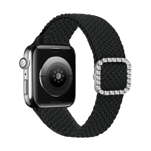 Adjustable Nylon Braided Elasticity Diamond Buckle Watch Band For Apple Watch Series 7 & 6 & SE & 5 & 4 40mm/3 & 2 & 1 38mm(Black) by buy2fix