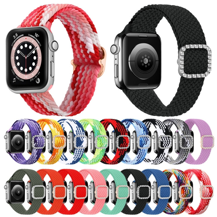 Adjustable Nylon Braided Elasticity Diamond Buckle Watch Band For Apple Watch Series 7 & 6 & SE & 5 & 4 40mm/3 & 2 & 1 38mm(Black) by buy2fix