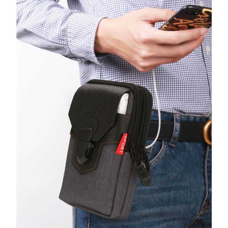 For 6-7 inch Mobile Phones Universal PU Leather + Fabric Stitching Waist Bag(Black) -  by buy2fix | Online Shopping UK | buy2fix