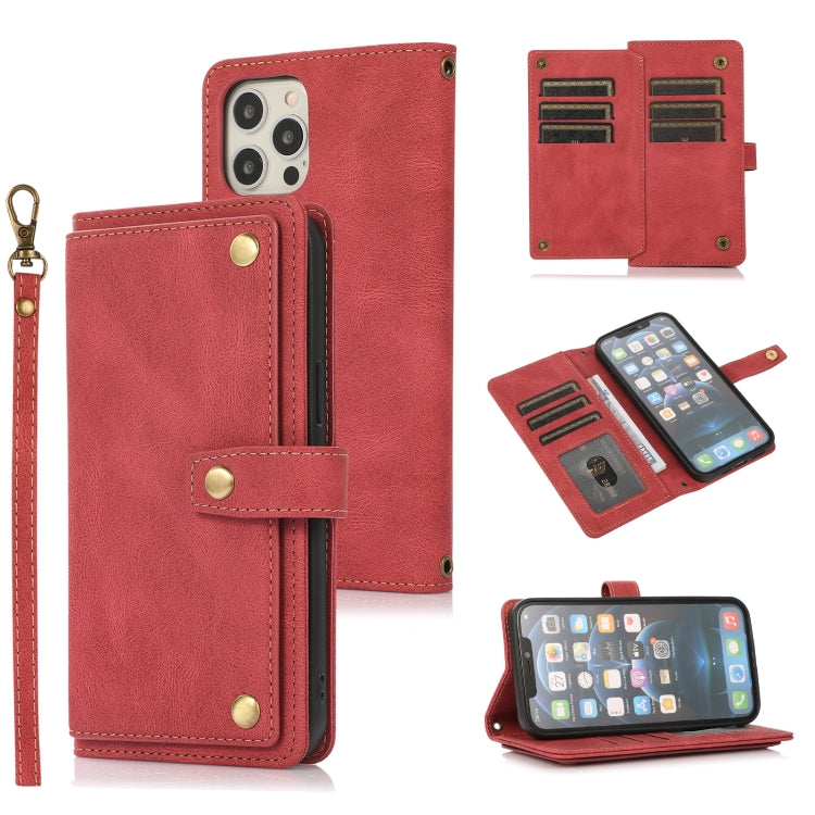 For iPhone 12 Pro Max PU + TPU Horizontal Flip Leather Case with Holder & Card Slot & Wallet & Lanyard(Wine Red) by buy2fix