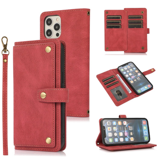 For iPhone 12 Pro Max PU + TPU Horizontal Flip Leather Case with Holder & Card Slot & Wallet & Lanyard(Wine Red) by buy2fix
