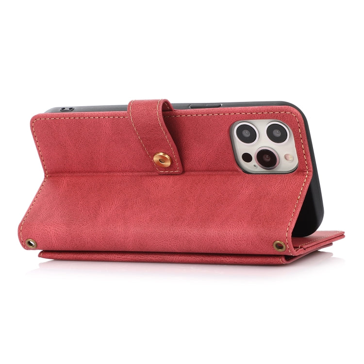 For iPhone 12 Pro Max PU + TPU Horizontal Flip Leather Case with Holder & Card Slot & Wallet & Lanyard(Wine Red) by buy2fix