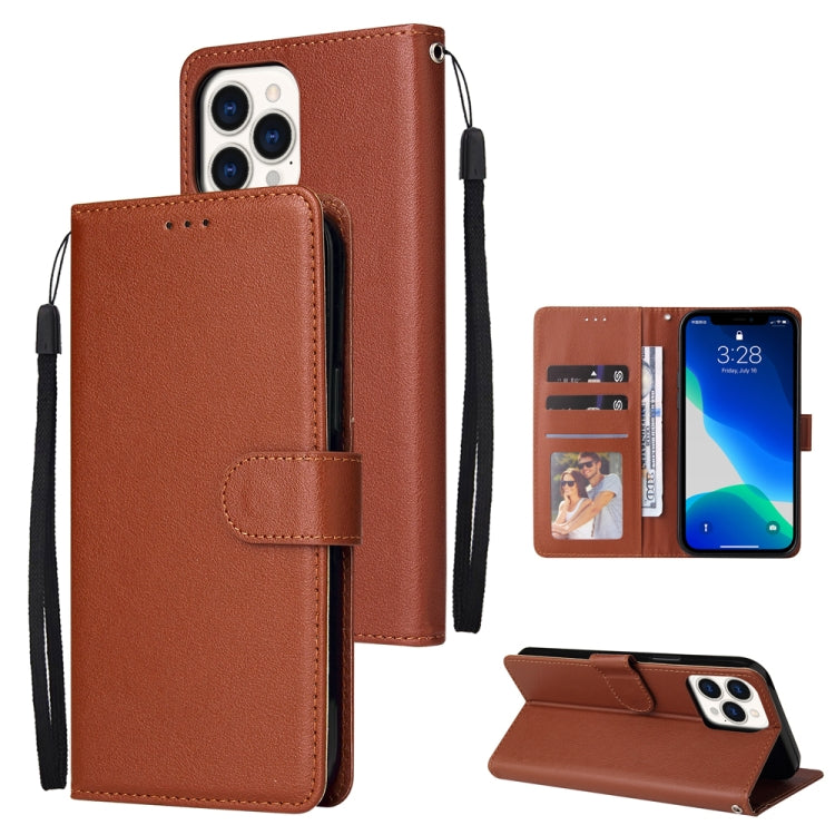 For iPhone 13 mini Multifunctional Horizontal Flip Leather Case, with Three Card Slot & Holder & Photo Frame & Lanyard (Brown) by buy2fix