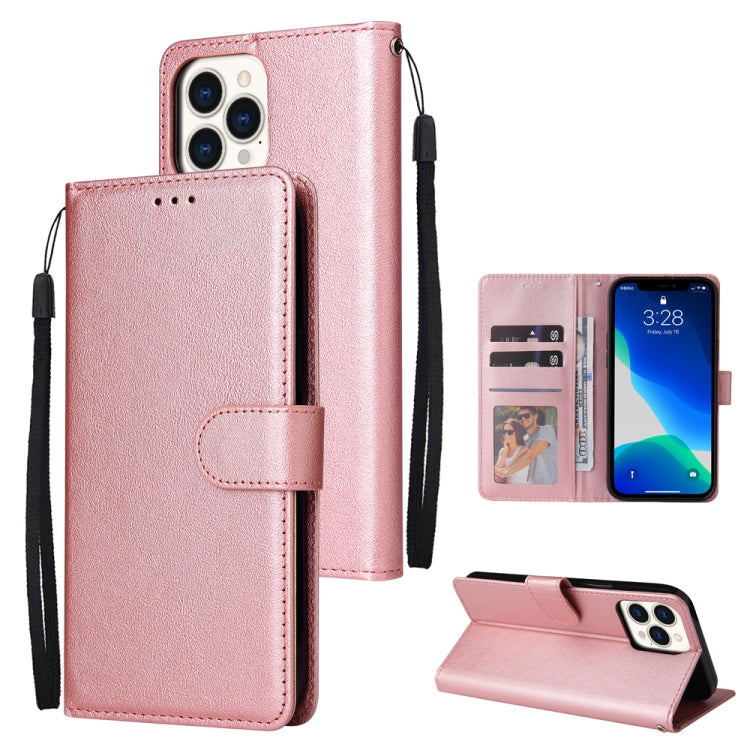 For iPhone 13 mini Multifunctional Horizontal Flip Leather Case, with Three Card Slot & Holder & Photo Frame & Lanyard (Rose Gold) by buy2fix