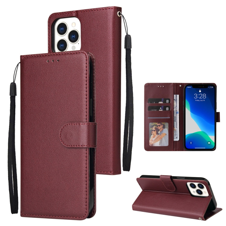 For iPhone 13 mini Multifunctional Horizontal Flip Leather Case, with Three Card Slot & Holder & Photo Frame & Lanyard (Red Wine) by buy2fix