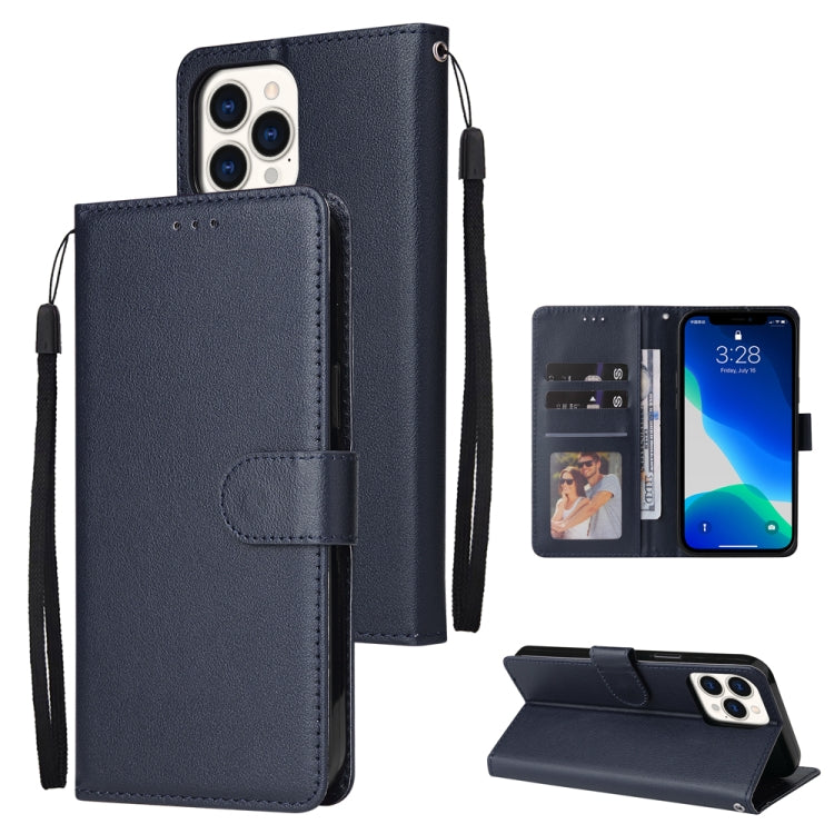 For iPhone 13 mini Multifunctional Horizontal Flip Leather Case, with Three Card Slot & Holder & Photo Frame & Lanyard (Navy) by buy2fix