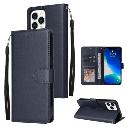 For iPhone 13 mini Multifunctional Horizontal Flip Leather Case, with Three Card Slot & Holder & Photo Frame & Lanyard (Navy) by buy2fix