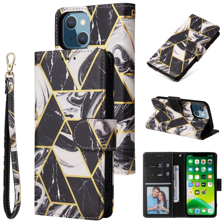 For iPhone 13 mini Marble Bronzing Stitching Horizontal Flip PU Leather Case with Holder & Card Slots & Wallet & Photo Frame (Black) by buy2fix