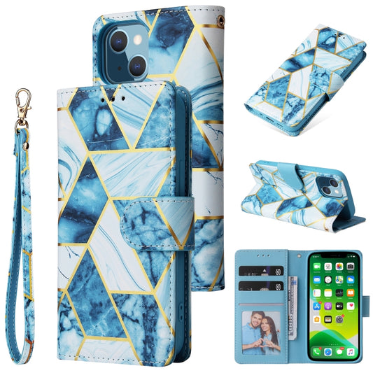 For iPhone 13 mini Marble Bronzing Stitching Horizontal Flip PU Leather Case with Holder & Card Slots & Wallet & Photo Frame (Blue) by buy2fix