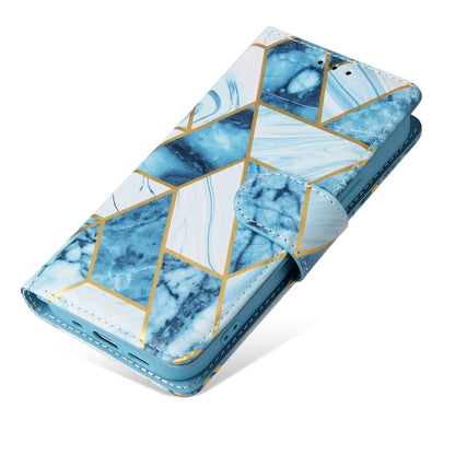For iPhone 13 mini Marble Bronzing Stitching Horizontal Flip PU Leather Case with Holder & Card Slots & Wallet & Photo Frame (Blue) by buy2fix