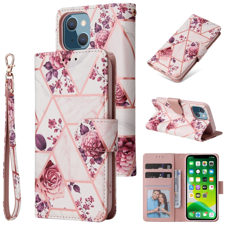 For iPhone 13 mini Marble Bronzing Stitching Horizontal Flip PU Leather Case with Holder & Card Slots & Wallet & Photo Frame (Rose Gold) by buy2fix