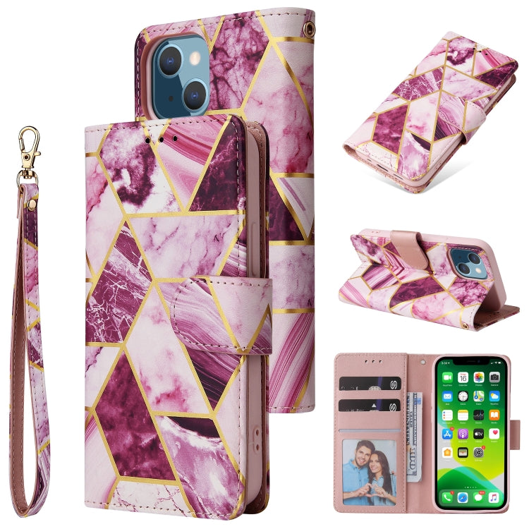 For iPhone 13 mini Marble Bronzing Stitching Horizontal Flip PU Leather Case with Holder & Card Slots & Wallet & Photo Frame (Purple) by buy2fix