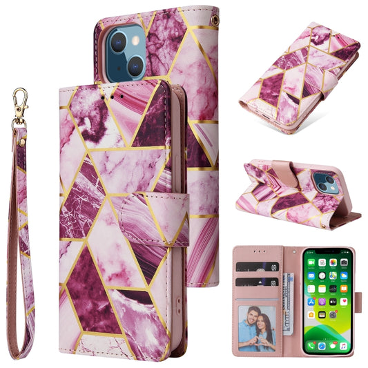 For iPhone 13 mini Marble Bronzing Stitching Horizontal Flip PU Leather Case with Holder & Card Slots & Wallet & Photo Frame (Purple) by buy2fix