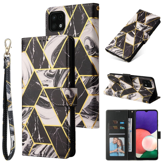 For Samsung Galaxy A22 5G Marble Bronzing Stitching Horizontal Flip PU Leather Case with Holder & Card Slots & Wallet & Photo Frame(Black)