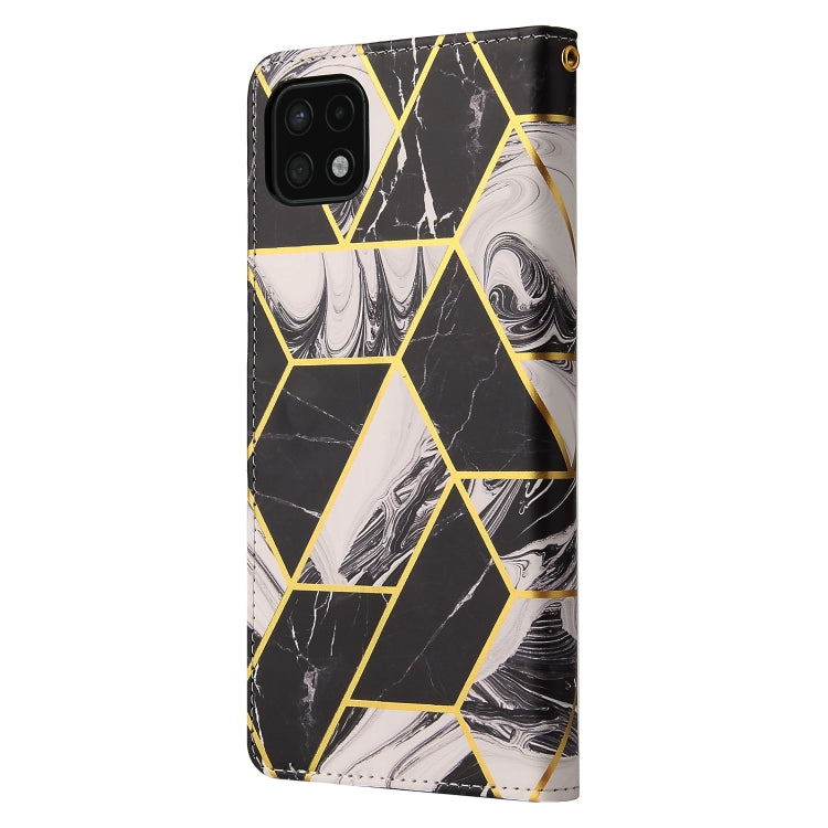 For Samsung Galaxy A22 5G Marble Bronzing Stitching Horizontal Flip PU Leather Case with Holder & Card Slots & Wallet & Photo Frame(Black) by buy2fix