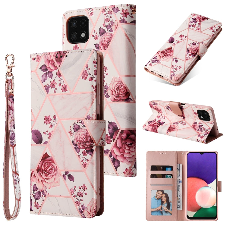 For Samsung Galaxy A22 5G Marble Bronzing Stitching Horizontal Flip PU Leather Case with Holder & Card Slots & Wallet & Photo Frame(Rose Gold) by buy2fix