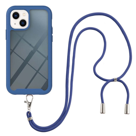 For iPhone 13 mini Starry Sky Solid Color Series Shockproof PC + TPU Protective Case with Neck Strap (Blue) by buy2fix