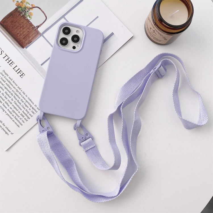 For iPhone 13 mini Elastic Silicone Protective Case with Wide Neck Lanyard (Purple) by buy2fix