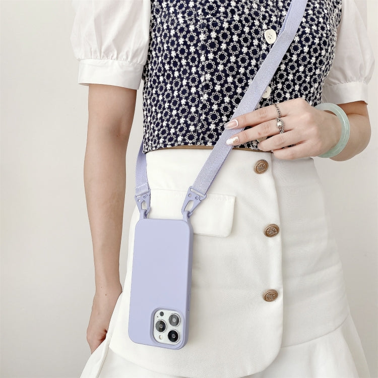 For iPhone 13 mini Elastic Silicone Protective Case with Wide Neck Lanyard (Purple) by buy2fix
