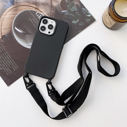 For iPhone 12 mini Elastic Silicone Protective Case with Wide Neck Lanyard (Black)