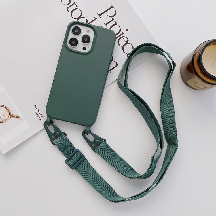 For iPhone 12 mini Elastic Silicone Protective Case with Wide Neck Lanyard (Dark Green) by buy2fix