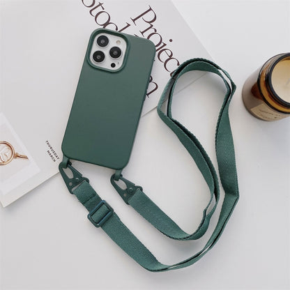 For iPhone 12 mini Elastic Silicone Protective Case with Wide Neck Lanyard (Dark Green) by buy2fix