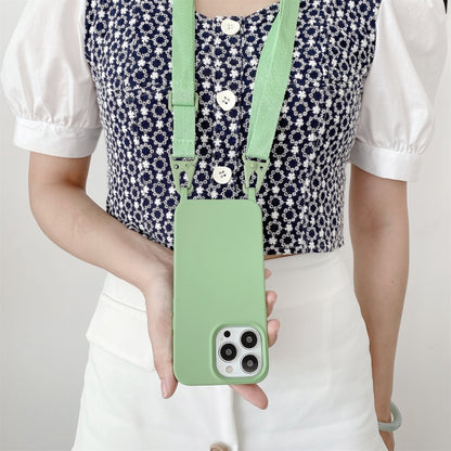 For iPhone 12 Pro Max Elastic Silicone Protective Case with Wide Neck Lanyard(Dark Green) by buy2fix