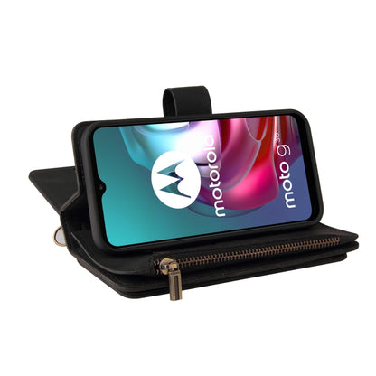For Motorola Moto G30 Skin Feel PU + TPU Horizontal Flip Leather Case With Holder & 15 Cards Slot & Wallet & Zipper Pocket & Lanyard(Black) by buy2fix