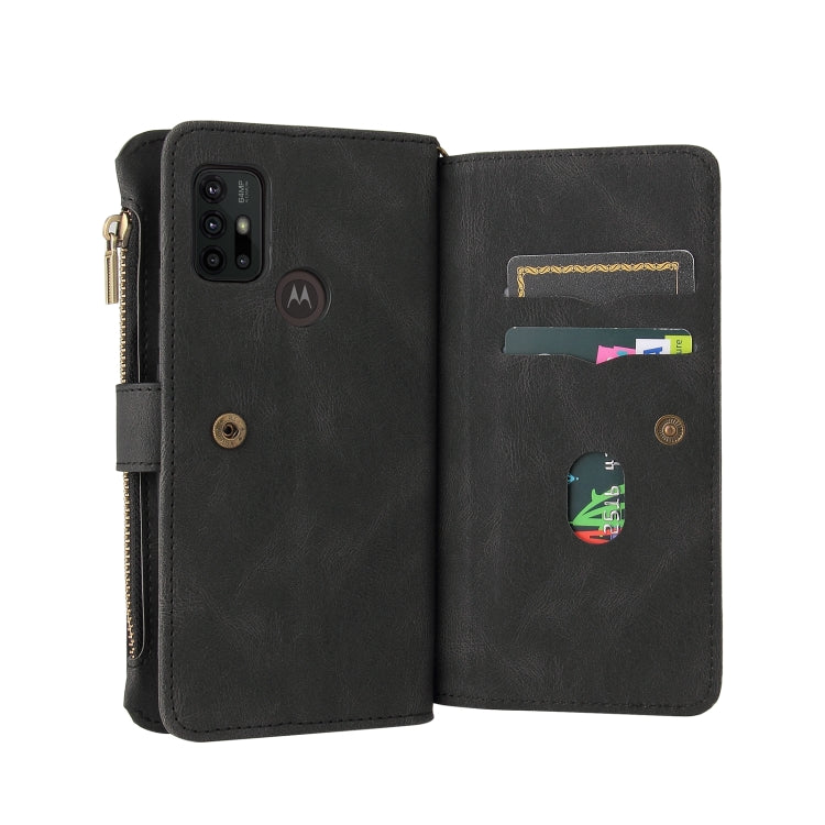 For Motorola Moto G30 Skin Feel PU + TPU Horizontal Flip Leather Case With Holder & 15 Cards Slot & Wallet & Zipper Pocket & Lanyard(Black) by buy2fix