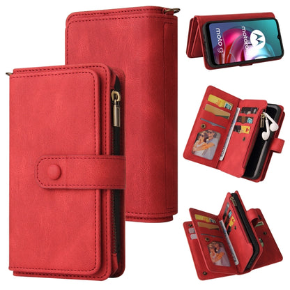 For Motorola Moto G30 Skin Feel PU + TPU Horizontal Flip Leather Case With Holder & 15 Cards Slot & Wallet & Zipper Pocket & Lanyard(Red) by buy2fix