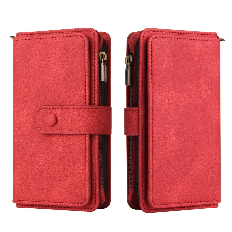 For Motorola Moto G30 Skin Feel PU + TPU Horizontal Flip Leather Case With Holder & 15 Cards Slot & Wallet & Zipper Pocket & Lanyard(Red) by buy2fix