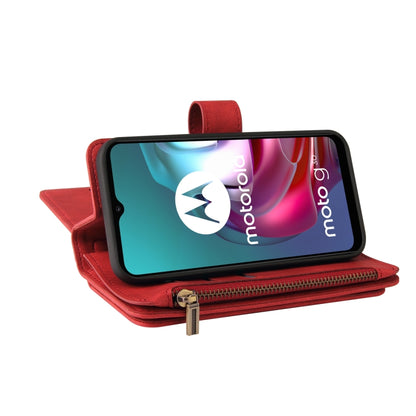 For Motorola Moto G30 Skin Feel PU + TPU Horizontal Flip Leather Case With Holder & 15 Cards Slot & Wallet & Zipper Pocket & Lanyard(Red) by buy2fix