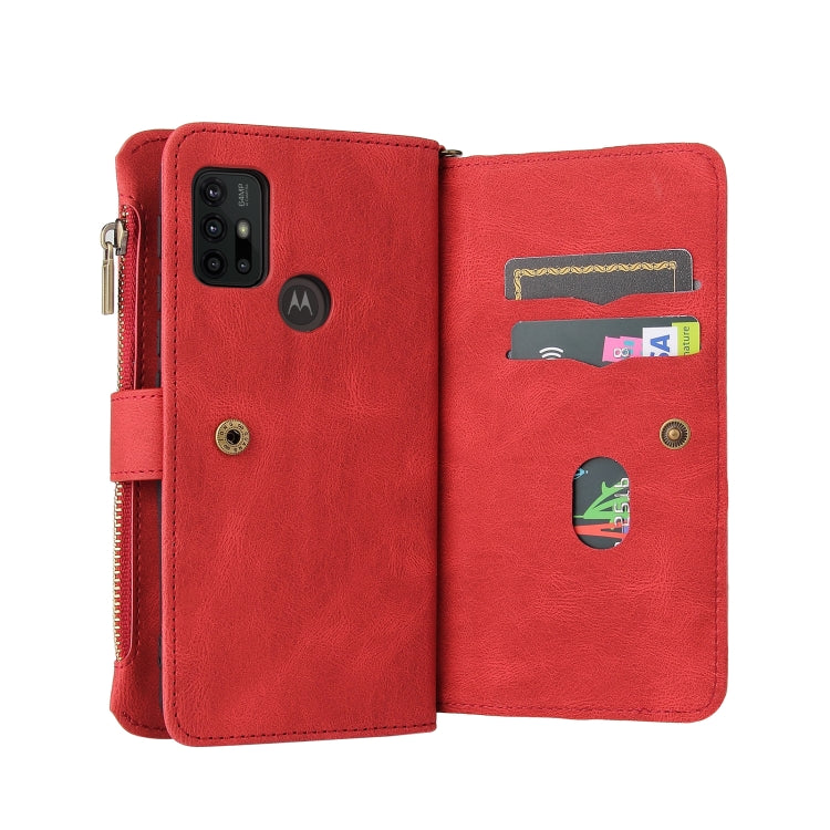 For Motorola Moto G30 Skin Feel PU + TPU Horizontal Flip Leather Case With Holder & 15 Cards Slot & Wallet & Zipper Pocket & Lanyard(Red) by buy2fix