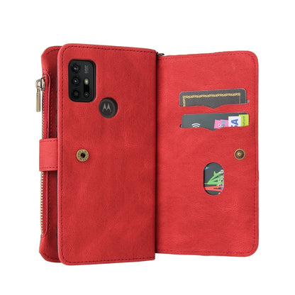 For Motorola Moto G30 Skin Feel PU + TPU Horizontal Flip Leather Case With Holder & 15 Cards Slot & Wallet & Zipper Pocket & Lanyard(Red) by buy2fix