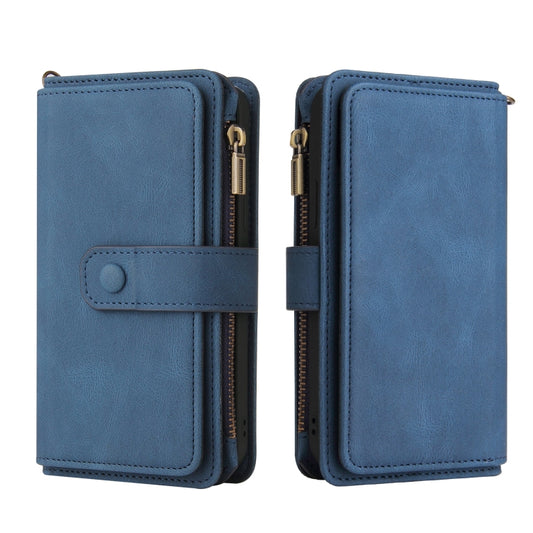 For Motorola Moto G30 Skin Feel PU + TPU Horizontal Flip Leather Case With Holder & 15 Cards Slot & Wallet & Zipper Pocket & Lanyard(Blue) by buy2fix