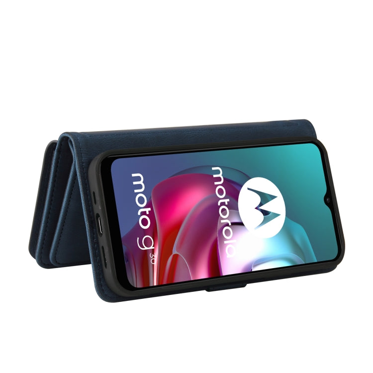 For Motorola Moto G30 Skin Feel PU + TPU Horizontal Flip Leather Case With Holder & 15 Cards Slot & Wallet & Zipper Pocket & Lanyard(Blue) by buy2fix