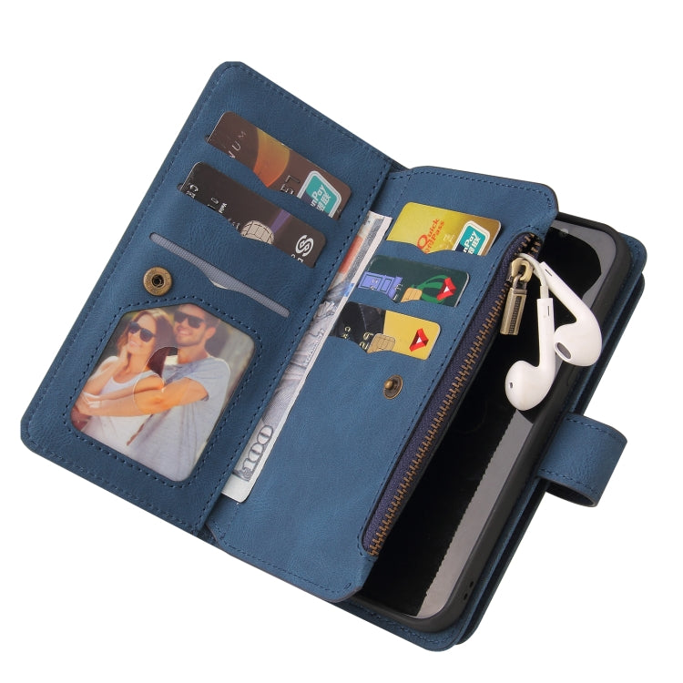 For Motorola Moto G30 Skin Feel PU + TPU Horizontal Flip Leather Case With Holder & 15 Cards Slot & Wallet & Zipper Pocket & Lanyard(Blue) by buy2fix