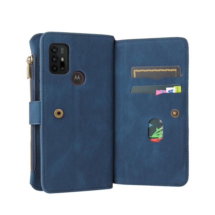 For Motorola Moto G30 Skin Feel PU + TPU Horizontal Flip Leather Case With Holder & 15 Cards Slot & Wallet & Zipper Pocket & Lanyard(Blue) by buy2fix