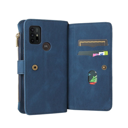 For Motorola Moto G30 Skin Feel PU + TPU Horizontal Flip Leather Case With Holder & 15 Cards Slot & Wallet & Zipper Pocket & Lanyard(Blue) by buy2fix
