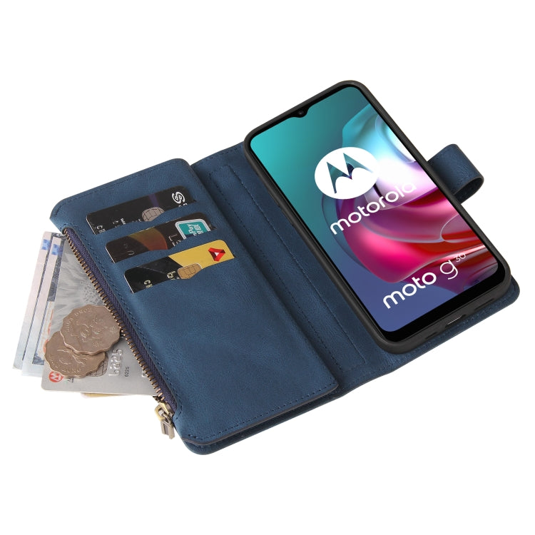 For Motorola Moto G30 Skin Feel PU + TPU Horizontal Flip Leather Case With Holder & 15 Cards Slot & Wallet & Zipper Pocket & Lanyard(Blue) by buy2fix