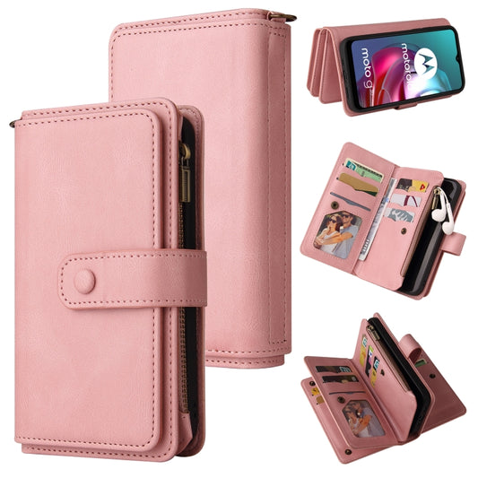 For Motorola Moto G30 Skin Feel PU + TPU Horizontal Flip Leather Case With Holder & 15 Cards Slot & Wallet & Zipper Pocket & Lanyard(Pink) by buy2fix