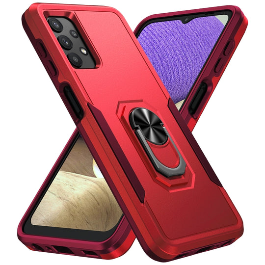 For Samsung Galay A32 4G Pioneer Armor Heavy Duty PC + TPU Shockproof Case with Holder(Red)