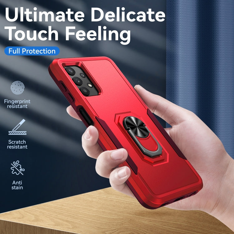 For Samsung Galay A32 4G Pioneer Armor Heavy Duty PC + TPU Shockproof Case with Holder(Red) by buy2fix