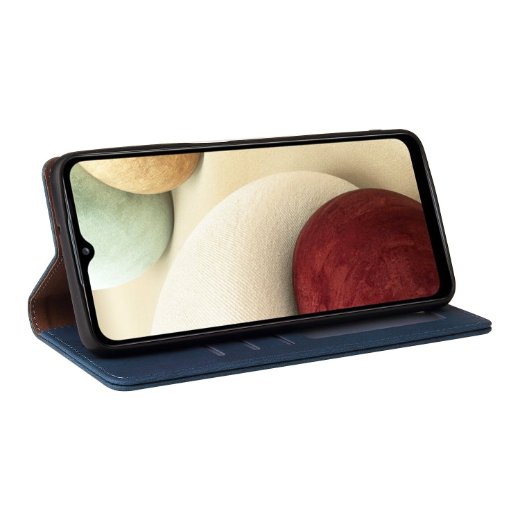 For Samsung Galaxy A12 Simple Suction Closure Horizontal Flip Leather Case with Holder & Card Slot & Wallet(Blue) by buy2fix