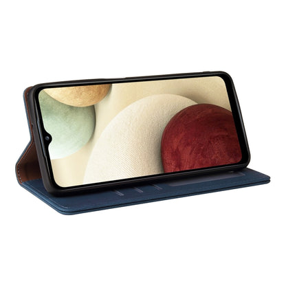 For Samsung Galaxy A12 Simple Suction Closure Horizontal Flip Leather Case with Holder & Card Slot & Wallet(Blue) by buy2fix